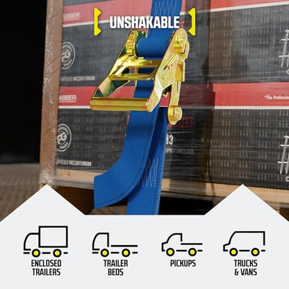 E Track Ratchet Straps Cargo Tie-Downs, (Pack of 2) 2 x 7 Heavy Duty Blue Tie-Down Rachet Straps, Strong Ratchet Strap, E Track Spring Fittings, Tie Down Motorcycle - size: 2 - Pack