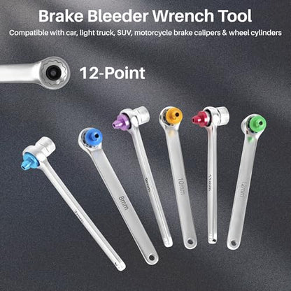 DF DUALFERV Brake Bleeder Wrench Set, 7-12mm 12 Point Brake Fluid Bleeder Kit with Adapter Sockets, including Oil Drain Hose with One-Way Flow Fitting, Brake Bleeding Tool for Car, Truck, Motorcycle