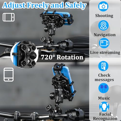 LOKTENWO Motorcycle Phone Mount with Vibration Dampener & High-Speed Secure Lock, Anti-Theft ATV Scooter Motorcycle Handlebar Phone Holder for 5.4” to 7.2” Smartphone