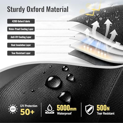 AUTOWN Motorcycle Cover Waterproof Outdoor, 420D Heavy Duty for Touring Bikes with Side Box & Top Case, Rear Zipper Access, Windproof Bike Cover Fits up to 108", Black & Gray - size: XXL: 108"