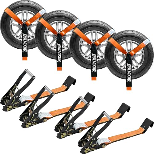 4 Pack Car Tie Down Straps for Trailers - 2" x 96" - 9900LBS Break Strength - Heavy Duty Tire Ratchet Straps with Flat Hooks for Hauling UTV, SUV, Truck, Any Cars - color: Orange