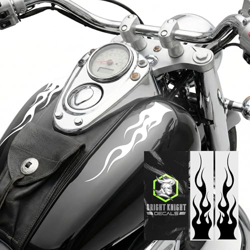 Bright Knight Decals Reflective Flame Stickers, Set of 2 Large Black Flame Decals for Vehicles, Outdoor Waterproof 3M Vinyl Motorcycle Helmet Stickers for Safety Visibility with Clean Removal - color: Black, size: Pack of 2