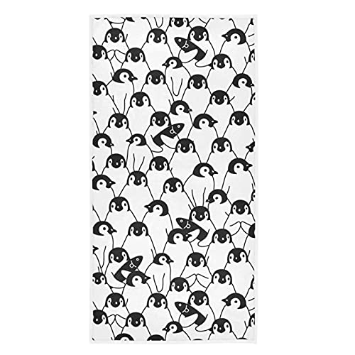 Naanle Black White Penguins with Fish Soft Highly Absorbent Guest Large Home Decor Hand Towels for Bathroom, Hotel, Gym and Spa (16 x 30 Inches) - color: Penguin