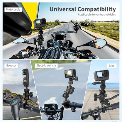 Bike Motorcycle Camera Mount Bundle Kit, 1/4 Screw & Tripod Mount Adapter, 360°Rotating Ball Head Base -Ballhead Arm Bracket Clamp for lnsta360/G0pro, Handlebar Stype(0.59"-1.38") 75013 - style: 35MM handlebar