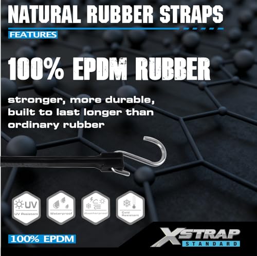 XSTRAP STANDARD 20 Pack 15'' Adjustable Rubber Tarp Straps, EPDM Bungee Cords with Metal S Hooks Tie Down Straps for Outdoor, Tarp Covers, Canvas Canopies, Motorcycle, and Cargo - size: 15''