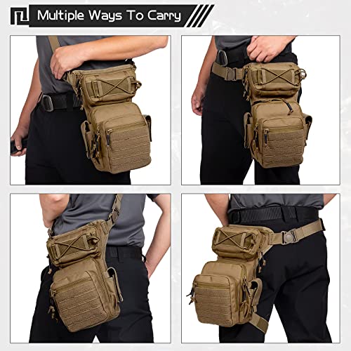 Drop Leg Bag for Men Women Military Tactical Thigh Pack Pouch Multifunctional Tactical Package Outdoor Hiking Thigh Bag - color: Coyote Brown