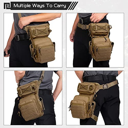 Drop Leg Bag for Men Women Military Tactical Thigh Pack Pouch Multifunctional Tactical Package Outdoor Hiking Thigh Bag - color: Coyote Brown