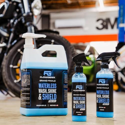 Flowgenix™ Waterless Car Wash Spray - Grand Finale - Motorcycle Cleaner & Car Wax Polish (8 oz) - Ceramic Coating - Incl. 2 Microfiber Towels - Quick Detailer Spray to Make Your Vehicle Shine - color: Waterless Car Wash Spray