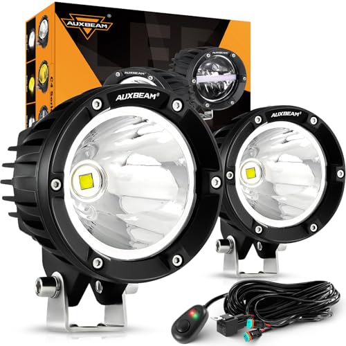 Auxbeam C4 Series Spot Beam Round LED Off-Road Light Pods 4-Inch 72W | Long distance spot lights, 4x4 automotive offroad lighting, Hood hinge bumper a-pillar mount, Auxiliary ditch light bars - color: C4 Series White LED Pods