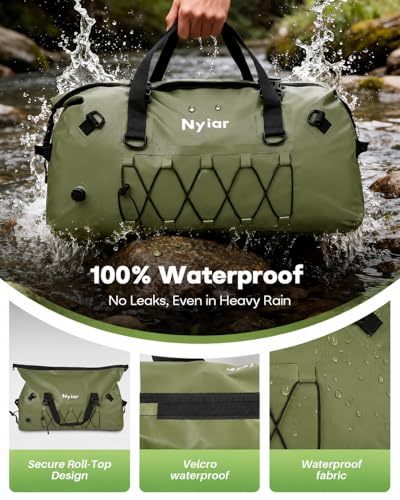 60L Waterproof Duffel Bag Motorcycle Dry Bag Backpack, Heavy-Duty Roll-Top Waterproof Bag with Sealed Seams & Waterproof Zipper for Riding, Kayaking, Camping & Travel (Green) - color: Green