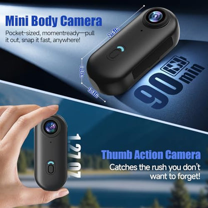 4K WIFI POV Action Body Camera 64GB, Thumb Size Mini Bodycam, Waterproof Magnetic Wearable Hand-free Portable Sports Action Cameras, Snapcam Mount Anywhere for Cycling, Skiing, Swimming, Walking