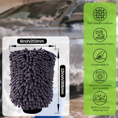 4Pack Scratch-Free Car Wash Mitt with Elastic Wrist Cuff & Waterproof Lining, High-Density Microfiber Mitt for Car Detailing, Protects Hands & Paint,Household Cleaning Glove Set(Grey) - color: 8"×12"-grey_2pcs