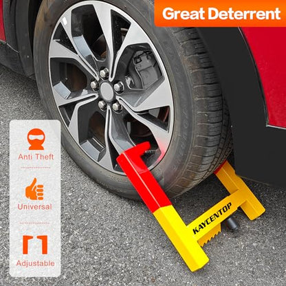 KAYCENTOP Universal Weel Lock Clamp, Wheel Chock Lock, Tire Lock Anti Theft Wheel Lock, Great Deterrent Bright Color, for Trailers SUV Boats Atvs Motorcycles Golf Cart, 3 Keys