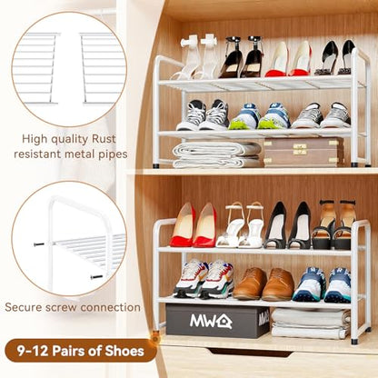 Simple Shoe Rack, 2 Tier Heavy Duty Metal Shoe Shelf 27 Inch Wide, White - color: White, size: 2 Tier(27 Inch)