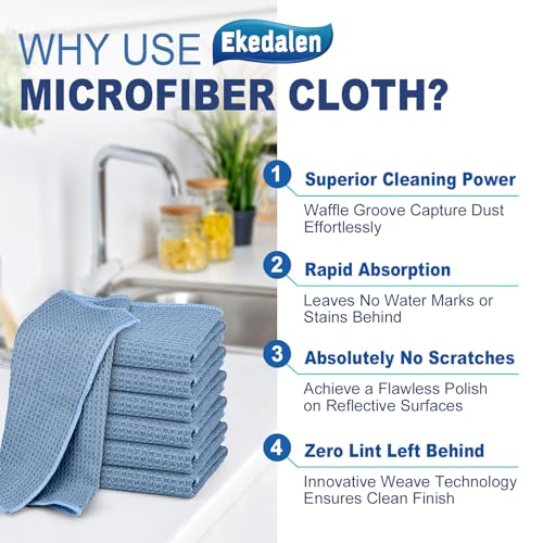 Microfiber Cleaning Cloth Waffle Weave for Dusting Absorbent Towel Quick Drying Dust Rags Household Kitchen, Lint Free Streak Free, 6 Pack,12 x 12 Inches, Blue - color: Blue, 12 X 12 Inch