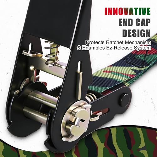 AWELCRAFT Ratchet Straps 4 Pack,1 Inch x 15 Feet Tie Down Ratcheting Strap,1500lb Breaking Strength with S-Hook,4X Soft Loops for Moving Appliances,Lawn Equipment,Truck,Motorcycle(Camouflage) - color: Camouflage
