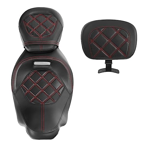 Passenger Seat Cushion, SLMOTO Motorcycle Low-Profile Rider Sissy Bar Backrest Pad For Harley Touring CVO Road King Street Glide Road Glide Electra Glide 2014-2023 Black Red - color: Black Red Seat+Rider Backrest#101