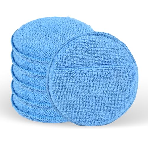 6PCS Wax Applicator Pads, 5" Microfiber Applicator Pad with Finger Pocket, Foam Buffing Pad for Car Detailing & Cleaning
