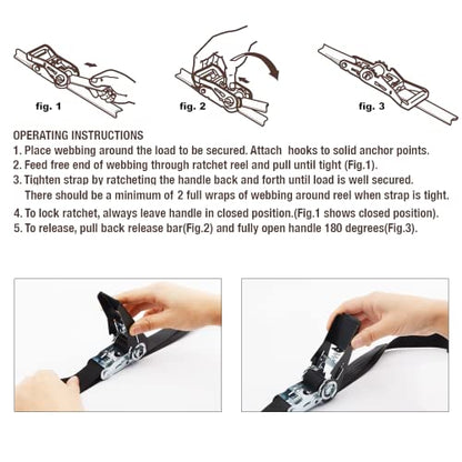 XSTRAP STANDARD Ratchet Tie Down Straps 4 Pk 10 Ft- 300 Lbs Load Cap- 900 Lbs Break Strength-Cargo Straps for UTV, ATV, Pickup,Truck, Moving Appliances, Lawn Equipment, Black - color: Black, size: 4pk 1inchx10ft