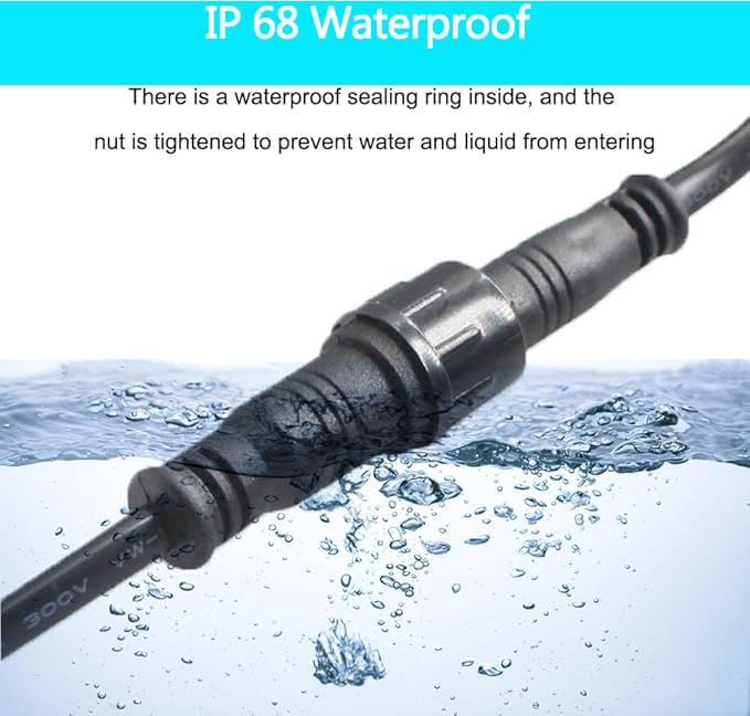 Waterproof Connector 2 Wire,22AWG 2Pin Male Female Plug LED Connector with IP68,30CM Extension Cable for Car,LED Strip Lights(3Pack) - size: 22AWG 2pin led connector
