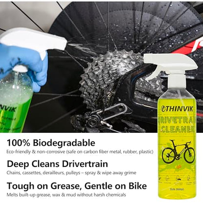 Thinvik Bike Lube and Cleaner Set with 500ml Chain Cleaner, 60ml Dry Lubricant and 4 Brush Tools for Cleaning Chains, Chainrings, Freewheel/Cassette(Wet Lube) - size: Wet Lube