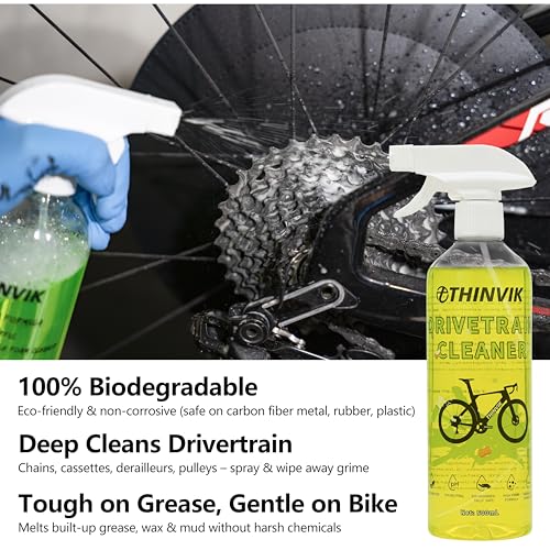 Thinvik Bike Lube and Cleaner Set with 500ml Chain Cleaner, 60ml Dry Lubricant and 4 Brush Tools for Cleaning Chains, Chainrings, Freewheel/Cassette(Dry Lube) - size: Dry Lube