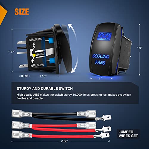 Nilight Cooling Fans Rocker Switch Led Light Bar 5Pin Laser On Off SPST switches 20A/12V 10A/24V Blue with Jumper Wires Set for Cars Trucks RVs - color: Blue, size: COOLING FANS