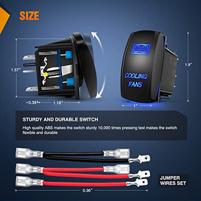 Nilight Cooling Fans Rocker Switch Led Light Bar 5Pin Laser On Off SPST switches 20A/12V 10A/24V Blue with Jumper Wires Set for Cars Trucks RVs - color: Blue, size: COOLING FANS