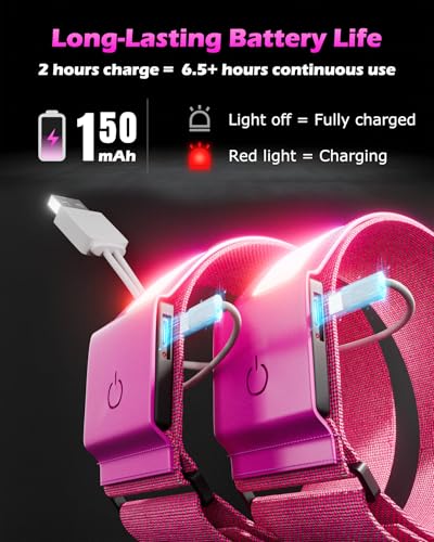 Topward LED Armband 2 Pack, Light up Reflective Arm Bands Glow Bracelets, Running Lights for Runners Dog Walking - 5 Colors 11 Light Modes - Adjustable Velcro - Rechargeable - color: Pink