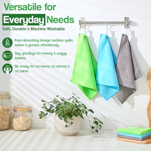 Microfiber Cleaning Cloth 12 Pack, 12x12 Inch Lint Free Streak Free Towels, Ultra Absorbent Cleaning Rags for Cars, Auto Detailing, Kitchen & Windows (12, Green) - color: Green