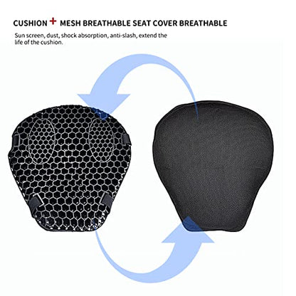 Universal Motorcycle Gel Seat Cushion 3D Honeycomb Shock Absorbing Seat Pad with Motorcycle Seat Cover for Comfortable Long Ride - size: Large