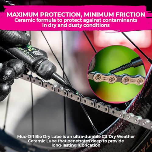 Muc-Off C3 Ceramic Dry Chain Lube 120ml + 3X Premium Bike Brush Set | Premium Bike Chain Lubricant with UV Tracer Dye | Ideal for Dry and Dusty Conditions - size: 120ml + 3 Brush Set