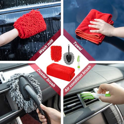 26Pcs Car Wash Cleaning Kit with Foam Gun Sprayer Detailing Brushes Window Water Scraper Tire Brush Towels Complete Interior Exterior Detailing Set for Car - size: 26Pcs