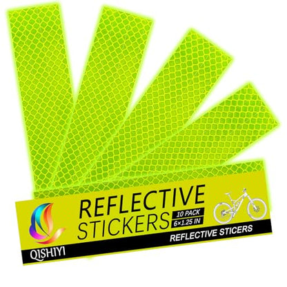 10PCS Reflective Stickers,1.25 x 6 inch Safety Reflective Tape for Car Helmets Mailboxes Bike,High Visibility Outdoor Waterproof Reflective Patch - color: Yellow Green