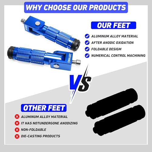 Universal Motorcycle Bicycle Folding Passenger Foot Pegs M8 Rearsets Rear Set Footrests Footpeg Foot Rest Peg Pedals For Bike Install Hole 8mm (A-ZDJT-012-Blue) - color: A-ZDJT-012-Blue