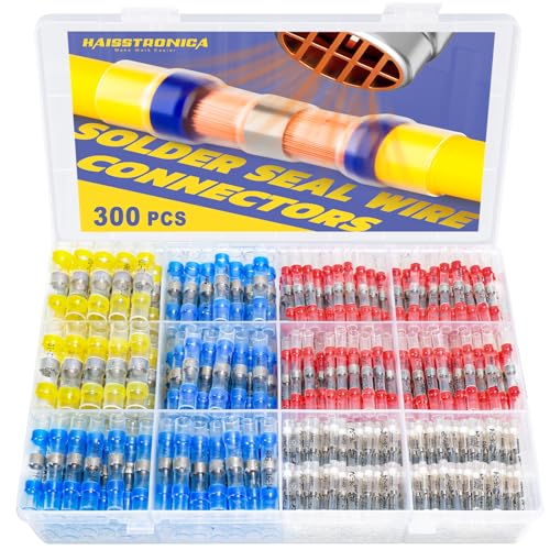 300PCS Solder Seal Wire Connectors-haisstronica Marine Grade Heat Shrink Wire Connectors-Heat Shrink Butt Connectors for Marine,Stereo(30Yellow 70White 100Red 100Blue) Solder Sleeve - style: 300PCS