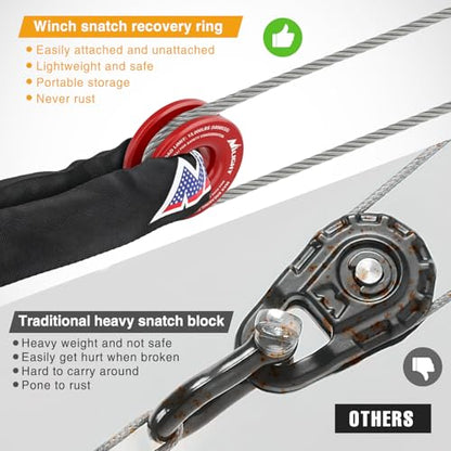 Nilight 2PCS Synthetic Soft Shackle 1/2" x 24" & Recovery Ring Kit - 56,000 LBS Shackle Breaking Strength with 46,000 LBS MBS Snatch Pulley for 4x4 Truck SUV ATV UTV Off-Road Vehicle Extraction (Gray) - color: 2Pc Shackles Grey + Snatch Ring Red