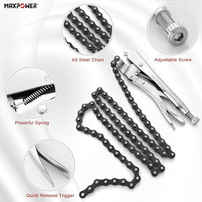 MAXPOWER Locking Chain Clamp, 9-Inch Locking Chain Pliers with 47.2” Chain, 14.2” Diameter, Quick Release - size: 47.2" Chain