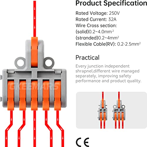 26Pcs Compact Splicing Connectors Wire Connectors Kit 2, 3 and 5 Circuit Inline Splices 24-12 AWG (Grey) - color: Grey