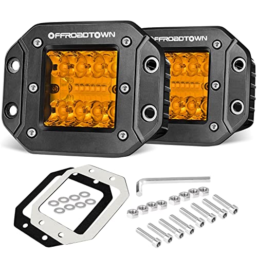 Amber Flush Mount LED Pods, OFFROADTOWN 2pcs 5'' 78W LED Driving Work Lights Spot Flood Combo Fog Light Yellow Lights for Truck Offroad UTV ATV SUV 4x4 Car - color: 5inch_Amber Flush