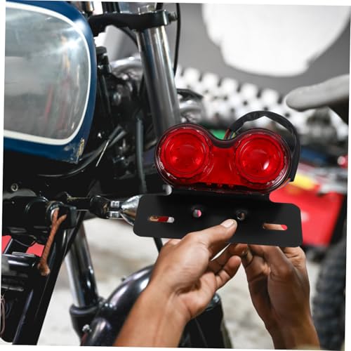 POPETPOP LED Motorcycle Tail Light Brake Lamp Red Cover Aluminum Alloy Rear Indicator Brake Warning Light Compact for Motorbike Accessories