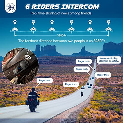 MAXTO Motorcycle Bluetooth Headset, M2 Group Motorbike Helmet Communication Systems 6-Way BT5.0 Waterproof Intercom 1000M Range with FM Radio,Siri,Voice dial for Ski/ATV/Full/Half Face(2 Pack) - size: 2 Pack
