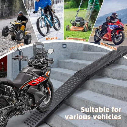 72.5" Heavy Duty Folding Loading Ramps with Sandblasted Finish, 1500lb Capacity, Ideal for Motorcycles, Lawn Mowers, ATVs, UTVs, and More – Pack of 2 with Safety Straps and Gloves