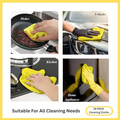Microfiber Cleaning Cloth for Kitchen & households, Towels for Cars. (300gsm) (Pack of 24 Yellow) - color: Yellow
