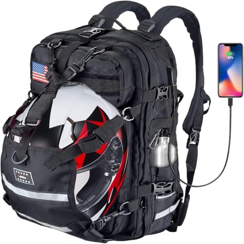 Large Capacity Motorcycle Backpacks for Men, Hiking Backpacks with USB Charging Port Motorcycle Helmet Backpack Cycling Backpack - color: Black V2