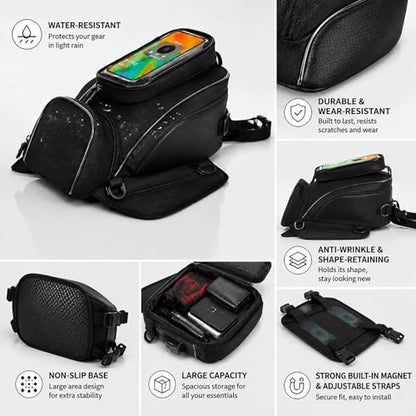 Motorcycle Tank Bag for GAS GAS EC 250 2015–2026, Magnetic & Strap Mount, Waterproof Black Fuel Pouch, Clear Touch Screen Phone Pocket, Anti-Slip Base Motorbike Luggage