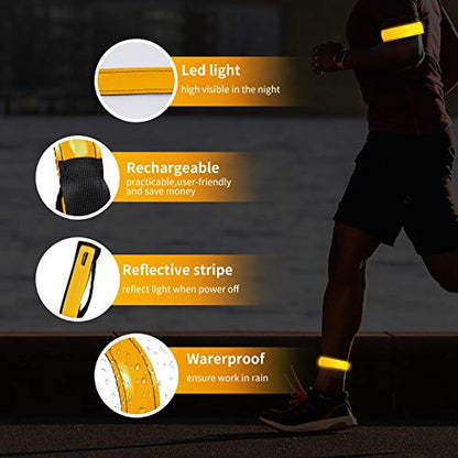2 Pack Rechargeable LED Reflective Armband, High Brightness High Visibility Night Safety Light Band, Wearable Flashing LED Gear for Running, Walking, Biking and Outdoor Activities - color: L Orange