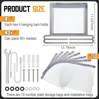 Moxweyeni Race Medal and Bib Display Medal Hanger Running Bib Holder Wall Mounted Hanging Rack Stands Gifts for Runners - color: Silver Gray, size: 13.78 x 11.22 Inch, style: Classic