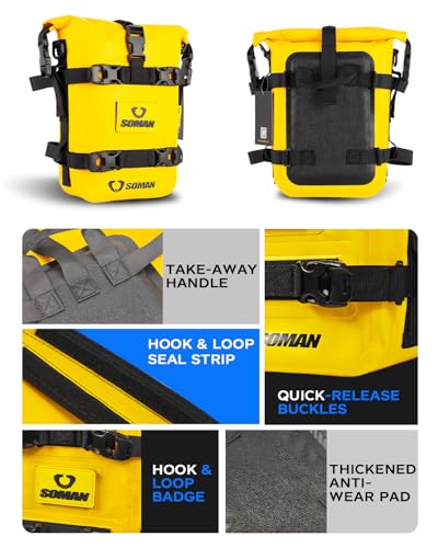 Waterproof Motorcycle Crash Bar Bag 6L, Motorcycle Tail Bag Luggage with Shoulder Straps, Dry Bag Saddle Bag Used in Saddle Rack Rear Fender for Travel & Adventure (Yellow) - color: Yellow