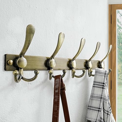Dseap Coat Rack Wall Mount, Heavy Duty 12-Gauge Base vs Flimsy 1mm, Double-Thick Solid Anti-Snap Hooks, 16” Stud-Mount, Stainless Steel Hanger for Clothes Hat Entryway Closet Mudroom, Bronze - color: Bronze, size: L=17" (1pcs)